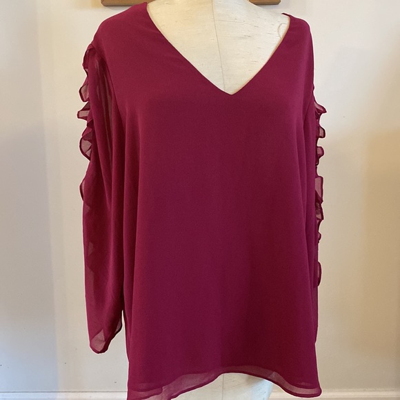 NEW Ashley Stewart 18/20 sheer wine colored top with cute sleeves - Picture 2 of 7